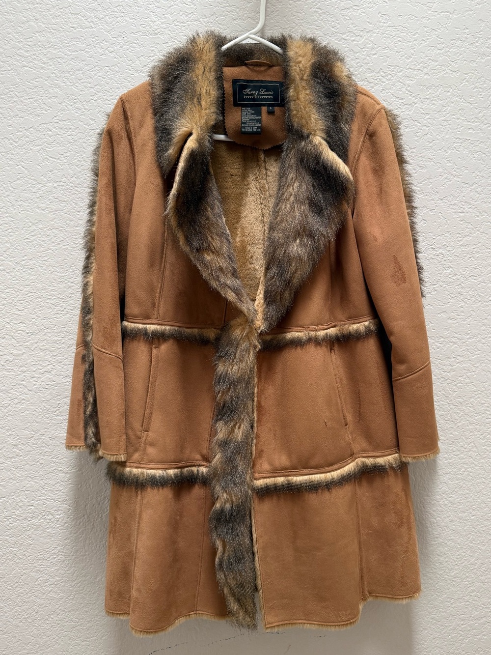 Terry Louis Suede Faux Fur Trimmed Coat - Camel
